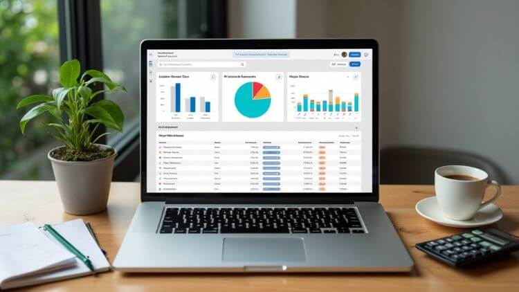 FreshBooks accounting software dashboard on laptop for small business bookkeeping and invoicing