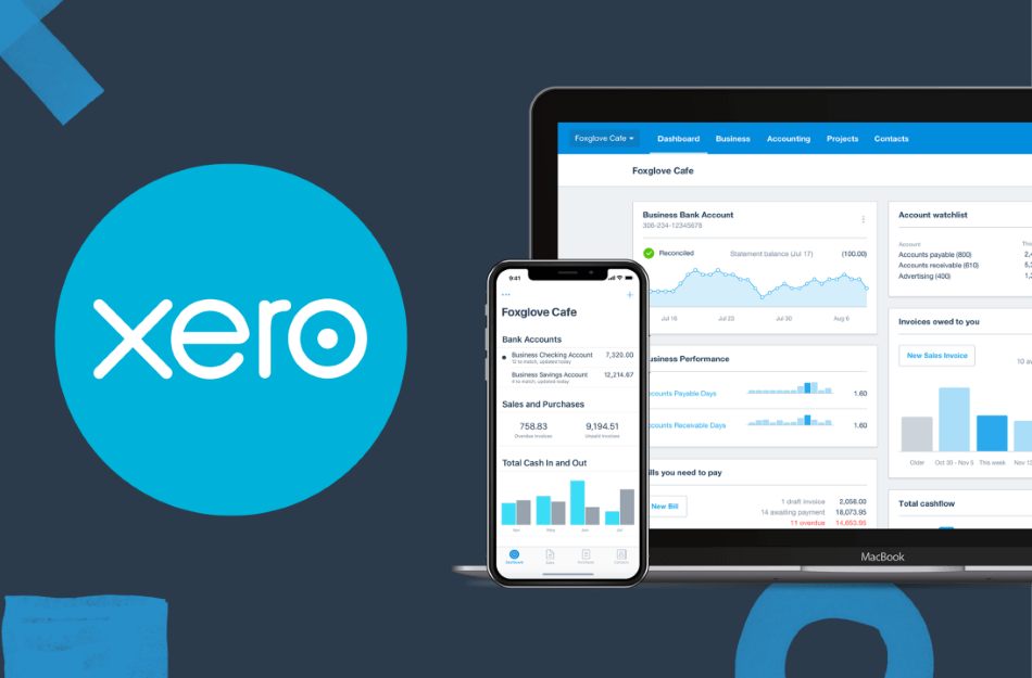Xero accounting software dashboard shown on laptop and mobile for small business bookkeeping